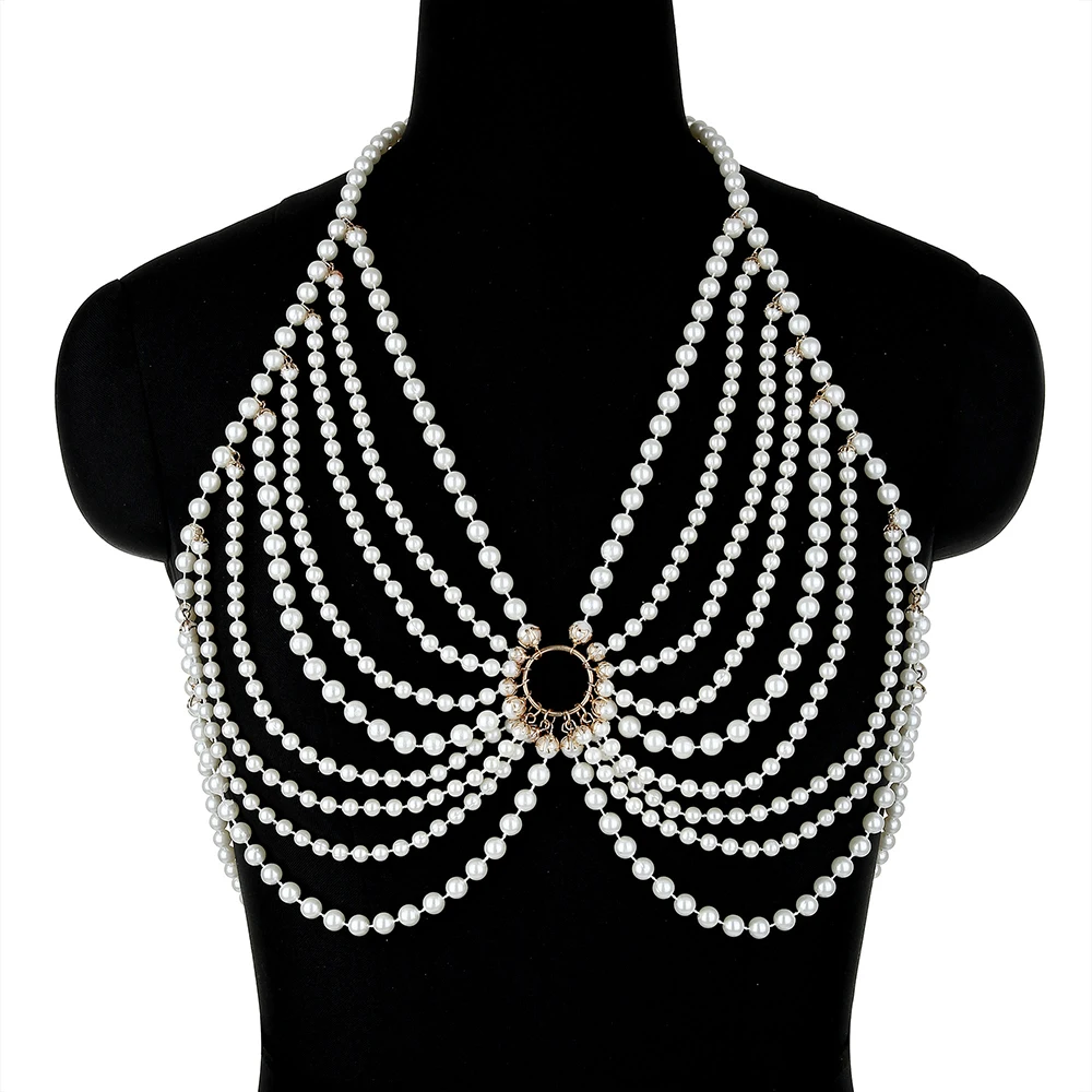 

Halter Pearl Sling Bralette Chain Women's Sexy Adjustable Bra Chain Fashion Nightclub Festival Body Chain Jewelry Accessories