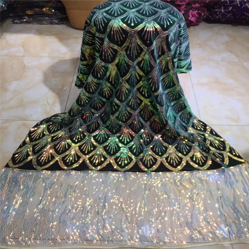 Сетка кружевная отделка последние Африканские кружева золотые кисточки блестки