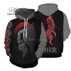 PLstar Cosmos Viking Tattoo 3D напечатанные футболки с 3D принтом Толстовкана молнии мужская женская Татуировка волка крест-2