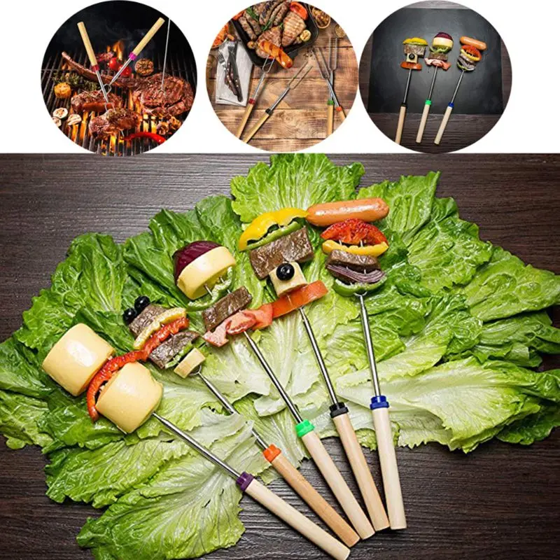 

8 Pcs Marshmallow Roasting Sticks with Wooden Handle Extendable Forks Set telescoping Smores Skewers for Campfire, Fire Pit