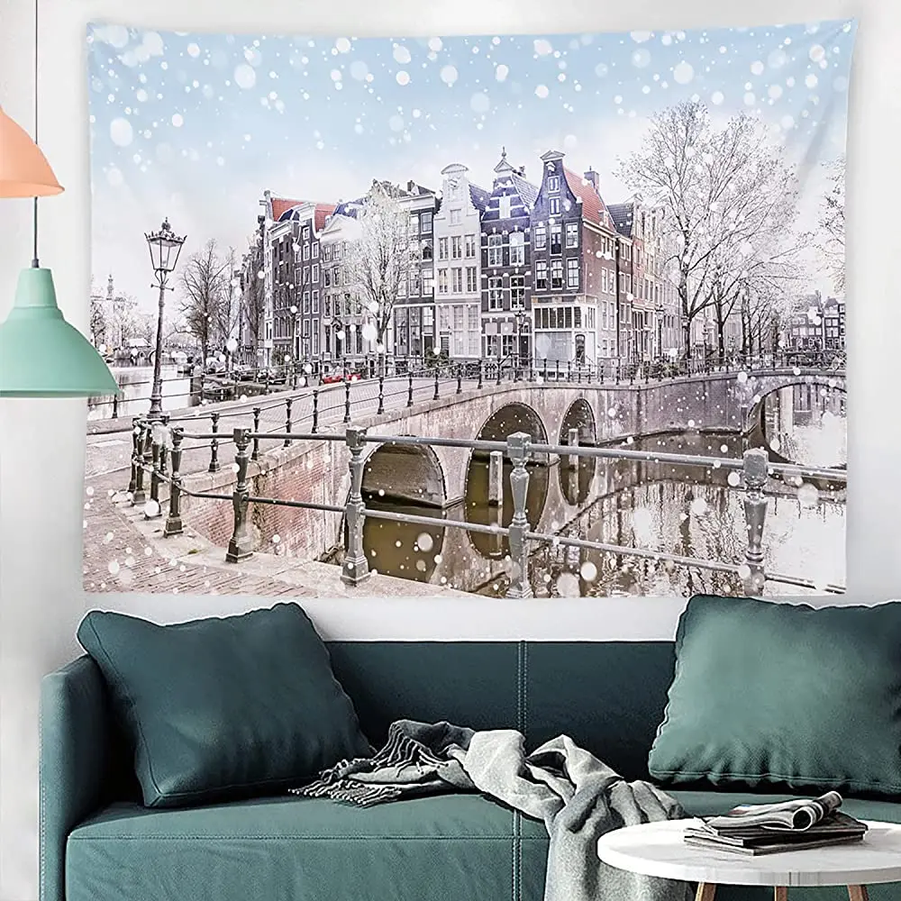 

Shrahala City, Рождественская планета, дома для канала Амстердам в сумерках (745), большие настенные подвесные скатерти, гобелен для спальни, гостин...