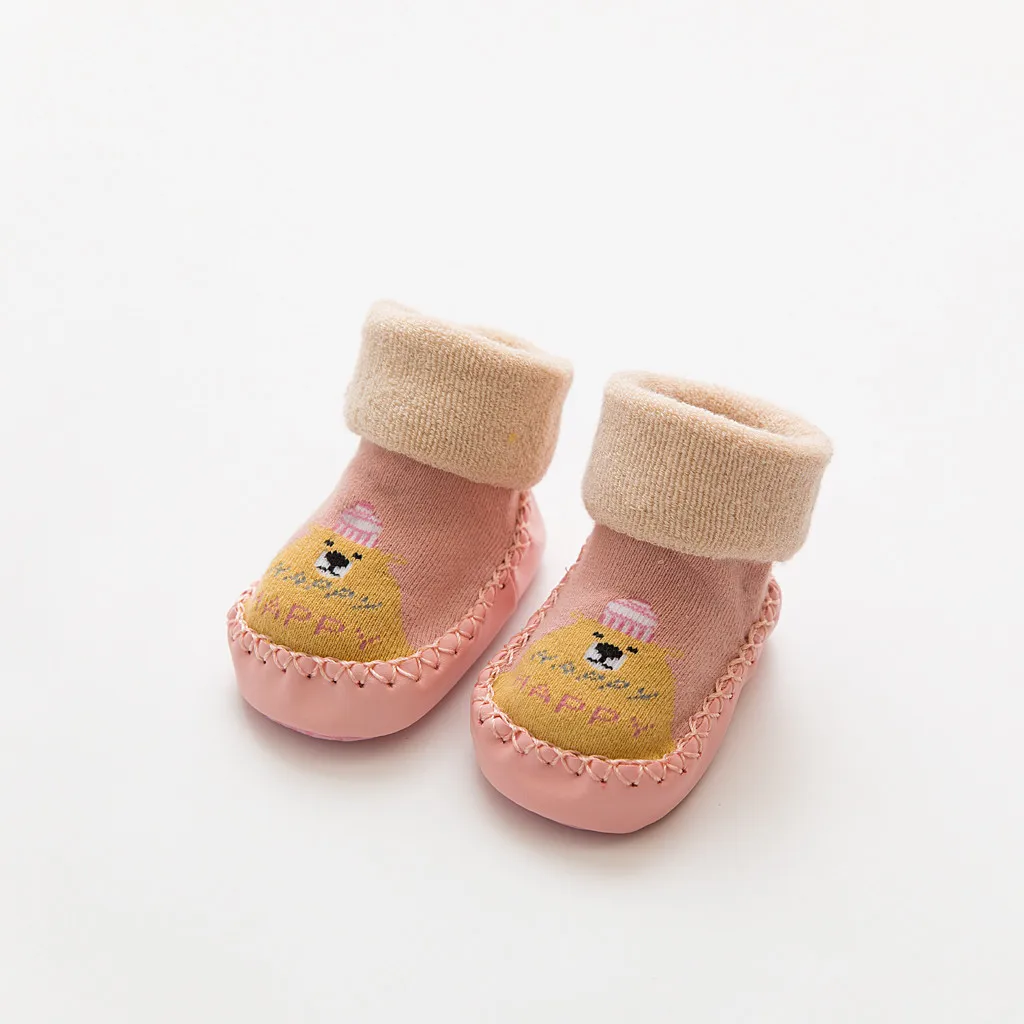 Pink Зимние носки для малышей носки для мальчиков и девочек chaussette enfant, хлопковые детские гетры, детские носки-тапочки нескользящие носки для малышей - Цвет: Pink