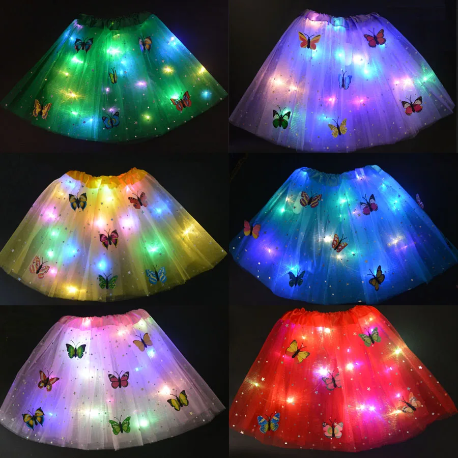 

Women Girl Light Glow Butterfly Tutu LED Skirt Neon Luminous Wedding Birthday Gift Dance Wear Costume Ball Hen Party Carnival