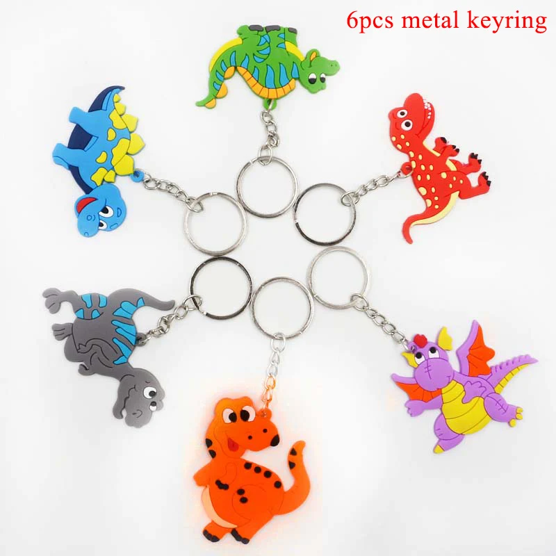 6pcs keyring Реквизит Динозавр для вечеринки брелок для ключей динозавры кольцо браслеты ожерелья украшения для дня рождения подарок для детей Детские вечерние сувениры для душа - Цвет: 6pcs keyring