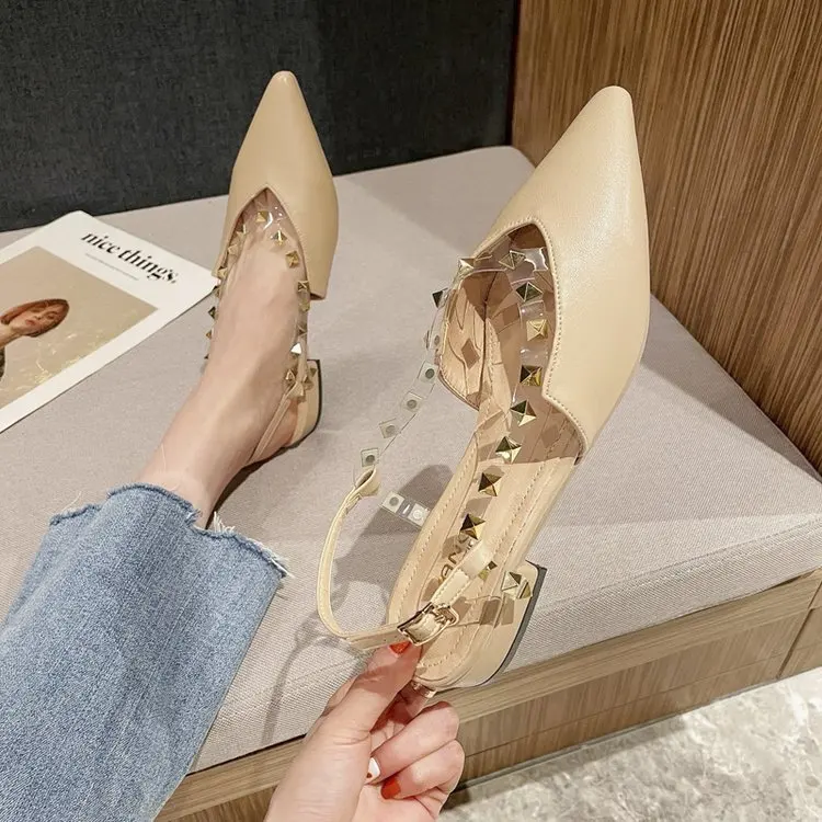 

Closed Toe Sandals 2021 Women's Low-Heeled Shoes With Strap Suit Female Beige Shallow Mouth New Low-heeled Comfort Clear Fashion