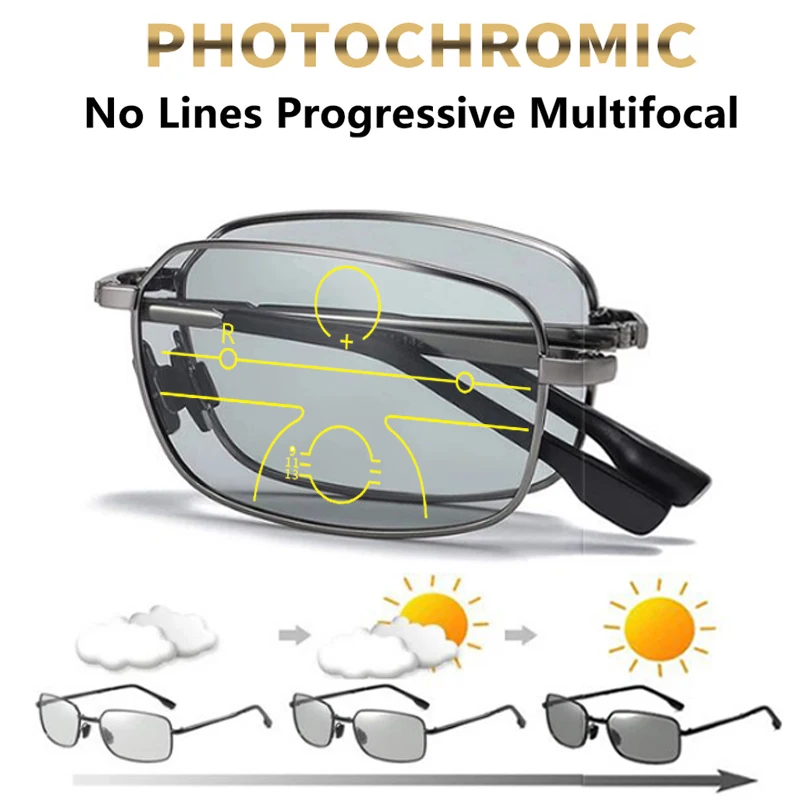 New Folding Progressive Photochromic Reading Glasses Men Women Anti Blue Light Multifocal Presbyopia Eyeglasses Diopter 1.0- 4.0