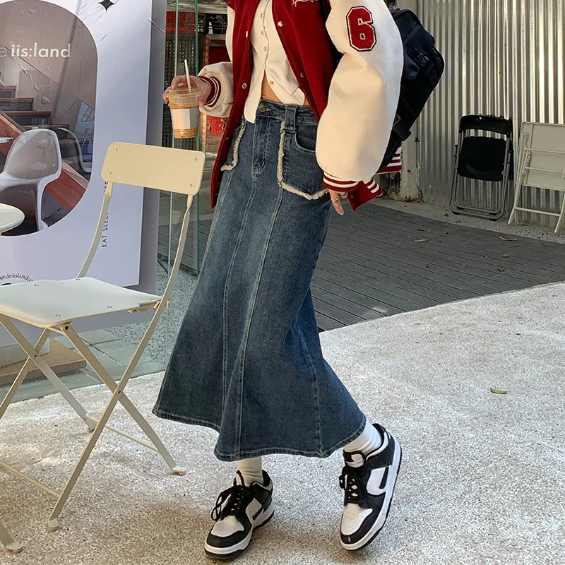 Женская тонкая юбка с высокой талией оборками и юбка-годе на осень зиму 2021 |