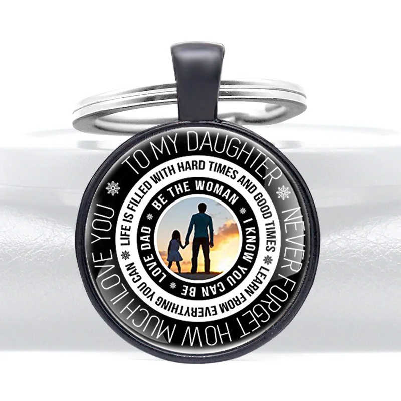 

Unique TO MY DAUGHTER Glass Cabochon Metal Pendant Key Chain Design Fashion Accessories Gift