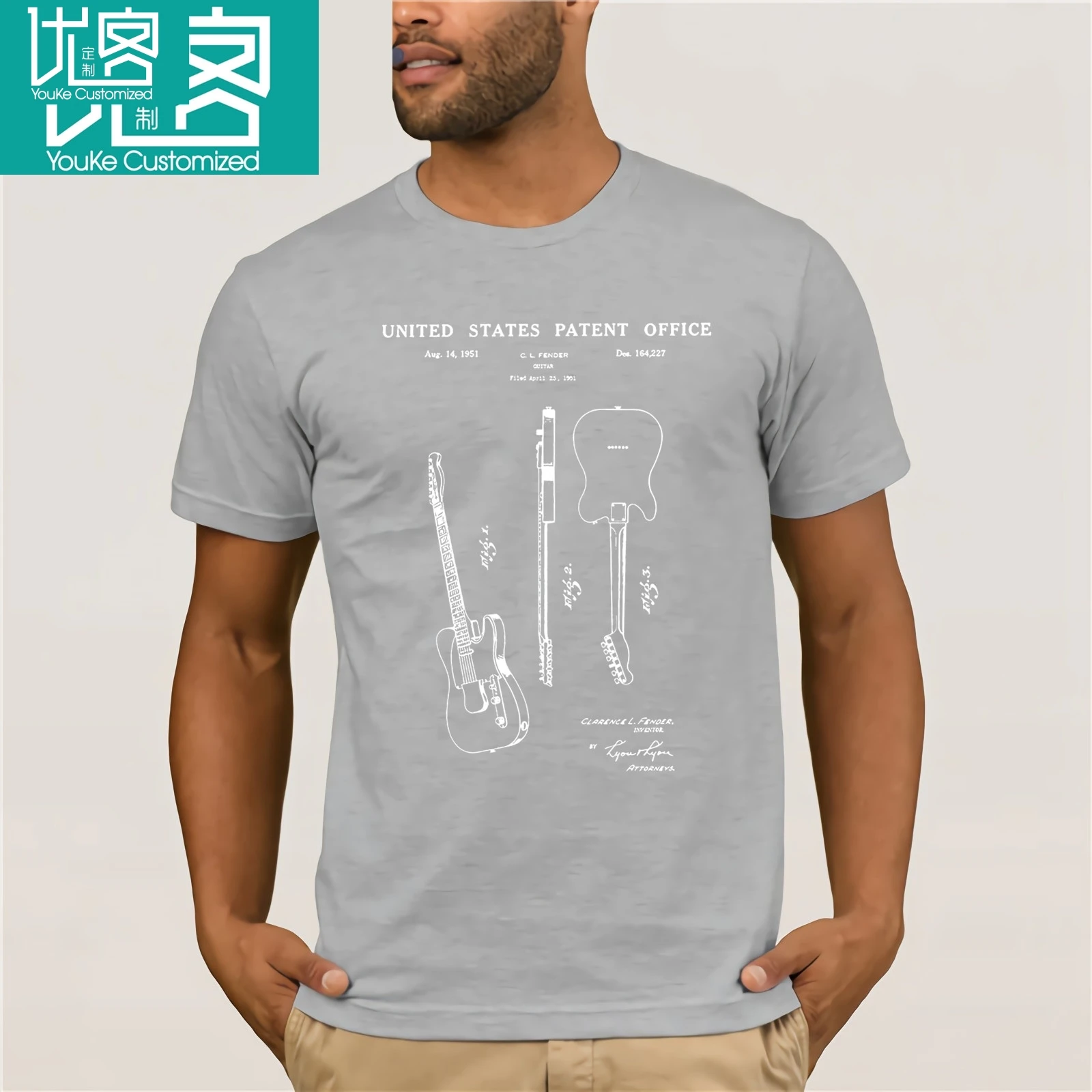 Hot-Sale-Fashion-Telecaster-T-Shirt-1951-Electric-Guitar-US-Patent-Leo-Casual-Tee-Shirts | Мужская одежда