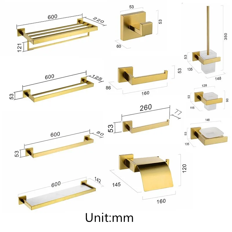 Hongdec квадратная нержавеющая сталь матовый золотой набор аксессуаров для ванной