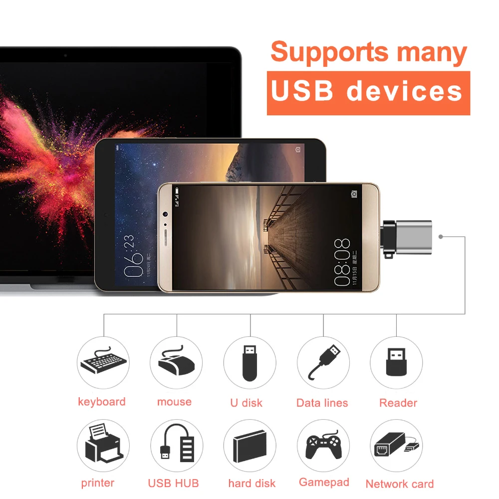 Адаптер USB Type-C OTG переходник для быстрой зарядки и синхронизации данных с 3 0 со