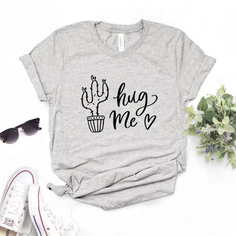Кактуса и принтом hug me печати для женщин футболки хлопок повседневное забавная