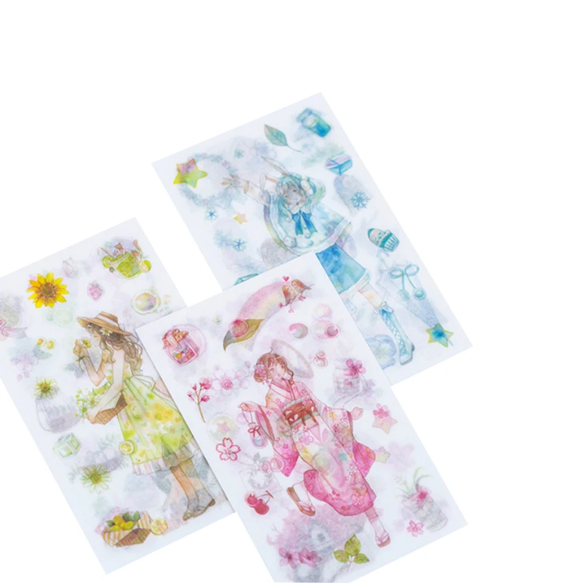 

12Packs wholesale Four Seasons DIY Scrapbooking Girls Stickers Album Diary Plan Decorative Stickers 16*10CM free shipping