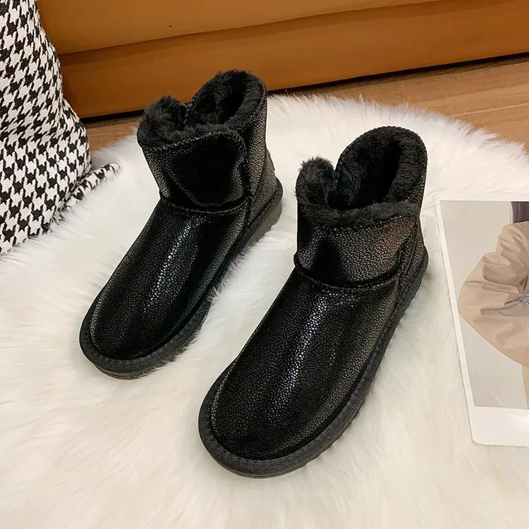 

Snow boots women's fur one new fall and winter 2021 velvet and thick new short boots lychee leather