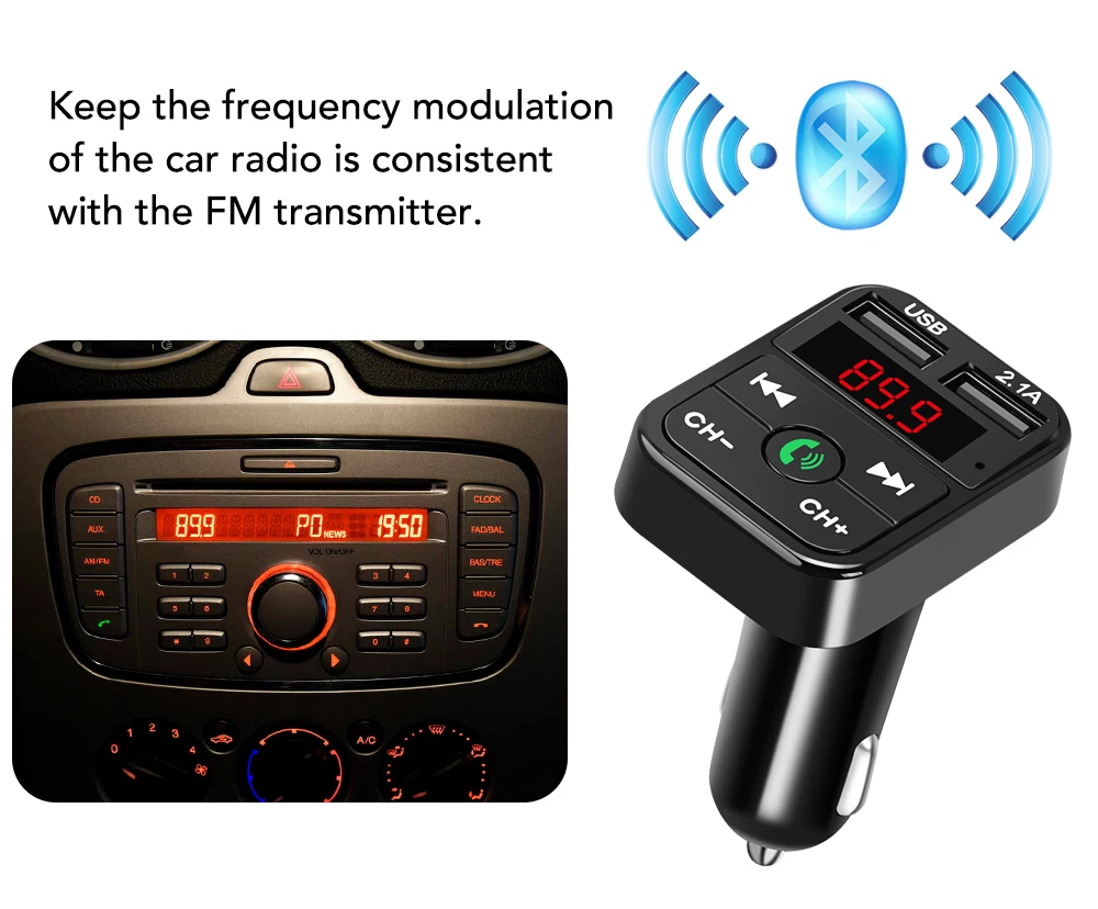 Автомобильный FM-трансмиттер с поддержкой Bluetooth 5 0 и двумя USB-портами | Автомобили