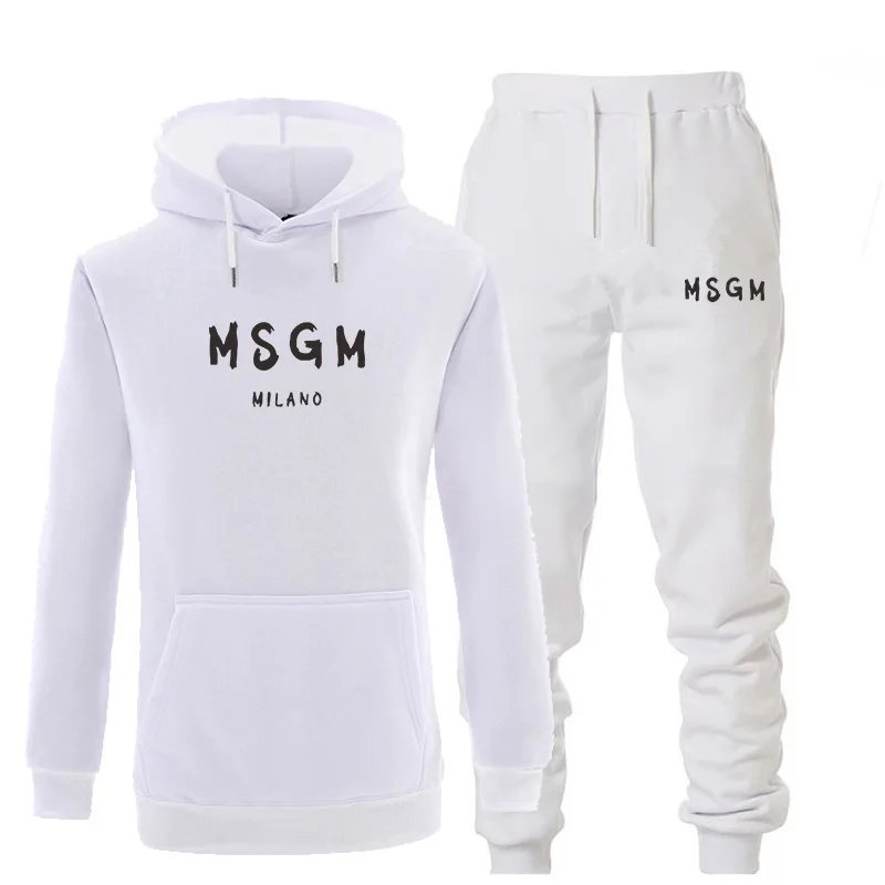 white Мужские комплекты, спортивный костюм, теплые комплекты с принтом MSGM, модная спортивная одежда с толстовки, комплект из 2 предметов, осенне-зимний костюм для мужчин - Цвет: white