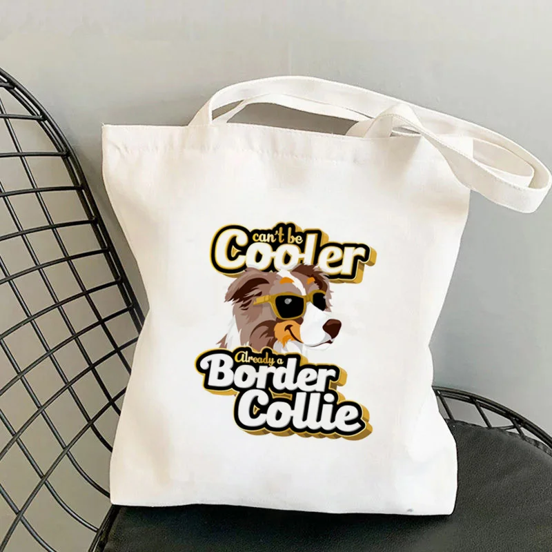 

2021 Shopper swag Border Collie Printed Tote Bag women Harajuku shopper handbag girl Shoulder shopping bag Lady Canvas Bag