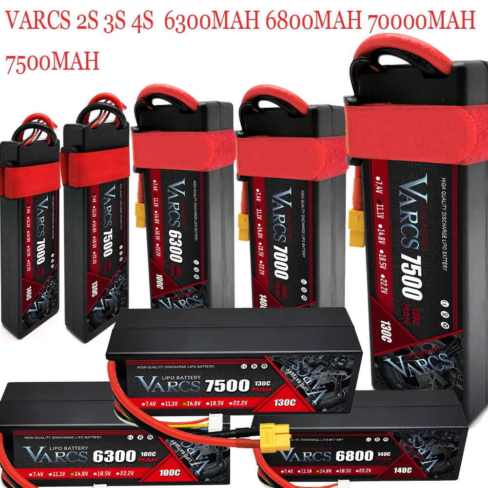 VARCS 4S 3S 2S Lipo Battery 7.4V 11.1V 14.8V 6300mAh 6800mAh 7000mAh 7500mAh for RC 1/10 Buggy Truggy Truck Arrma 8S Quadcopter
