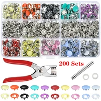 100200 set 10 color metal sewing buttons hollowsolid prong press studs snap fasteners clip pliers sewing tool diy clothes