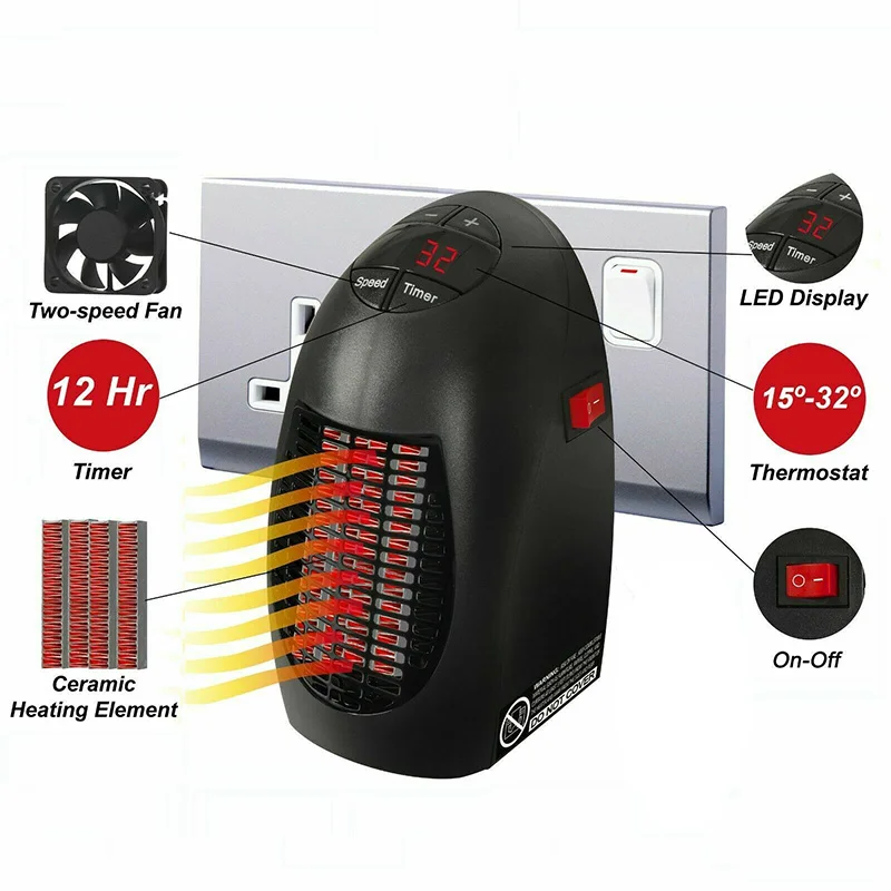 

400W Electric Fan Heater For Home Portable Mini Air Heating Ceramic Heater Office Room Quick Heat Up Wall Warmer LED Display