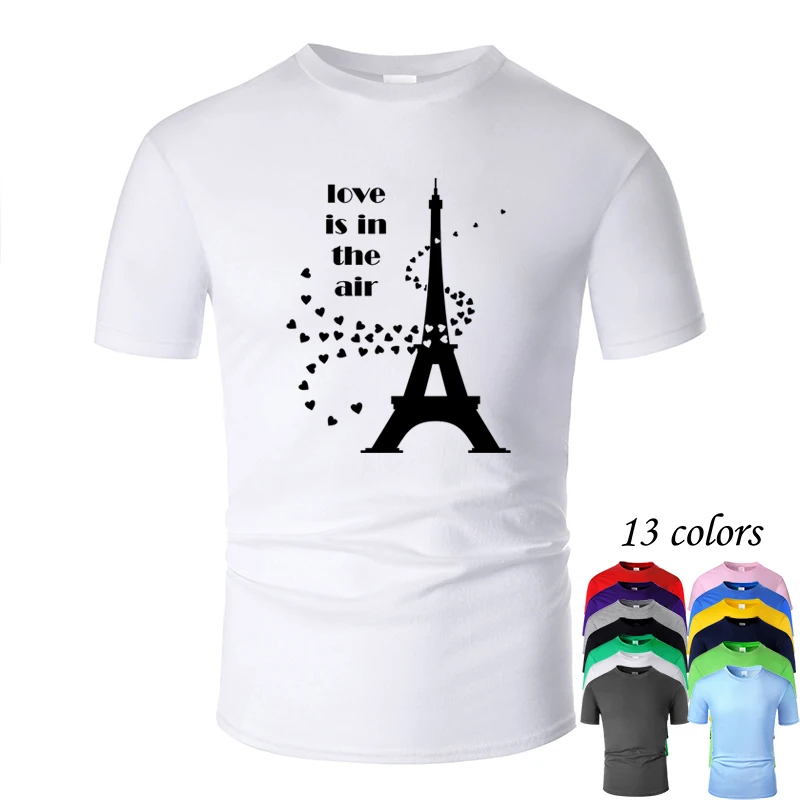 Мужская и женская хлопковая Футболка с круглым вырезом надписью Эйфелева башня