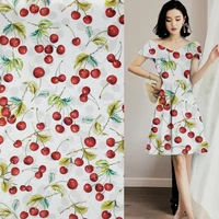 cherry print fruit design silk blended cotton fabric 13momme 140cm widthsct442
