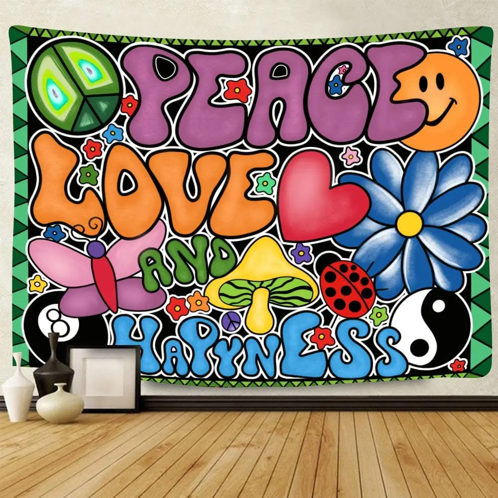 

Peace Happiness Tapestry Mushroom Gossip Nature Sence Psychedelic Tapestries Witchcraft Room Decor Hippie Decoration Mural Tapiz