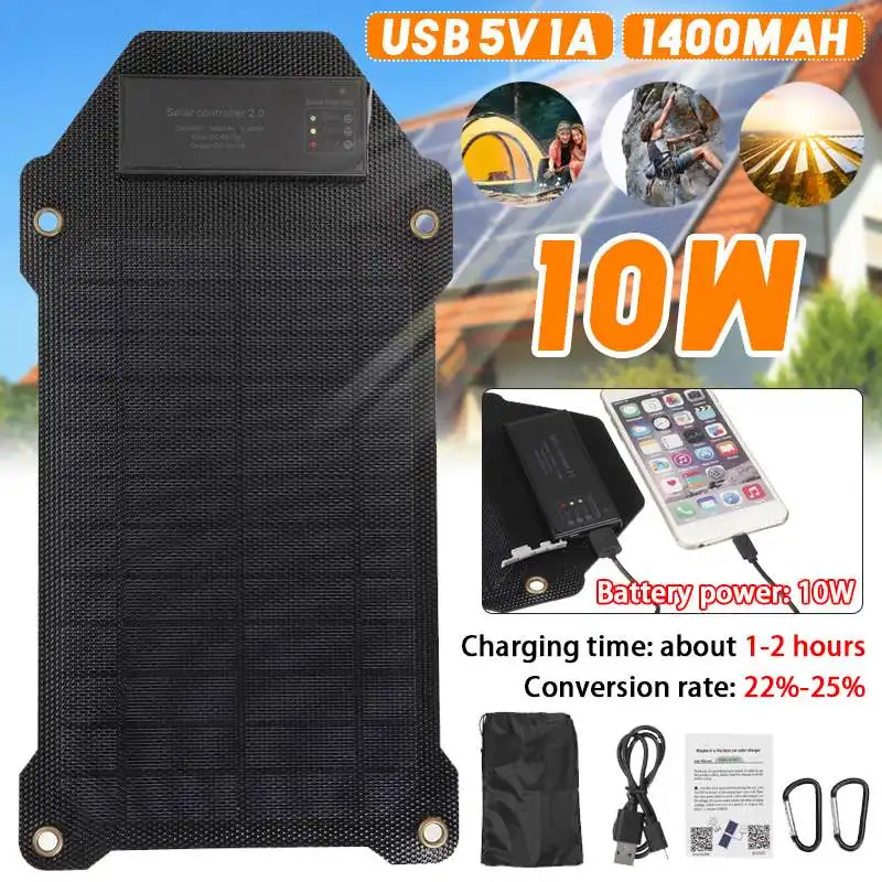 

10W 1400MAH Solar Panel 5V USB /TYPE C Solar Phone Battery Charger Monocrystalline Waterproof Solar Cells for Outdoor Camping