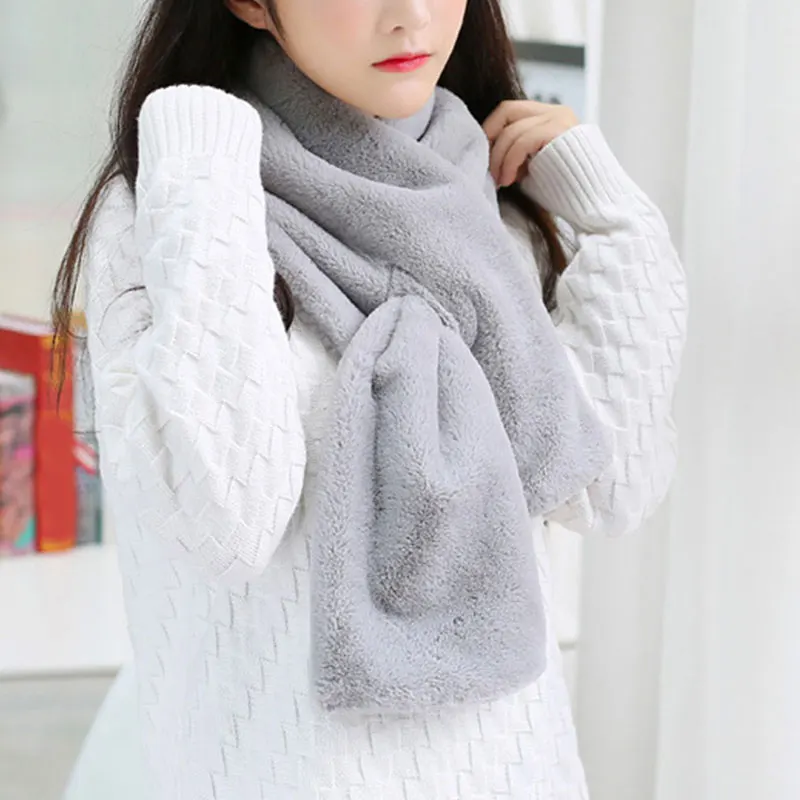 Женские зимние шарфы утолщенный однотонный плюшевый воротник из искусственного