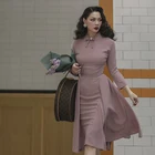 Женское винтажное платье с рукавом летучая мышь, эластичное, розовое, Осень-зима 2020