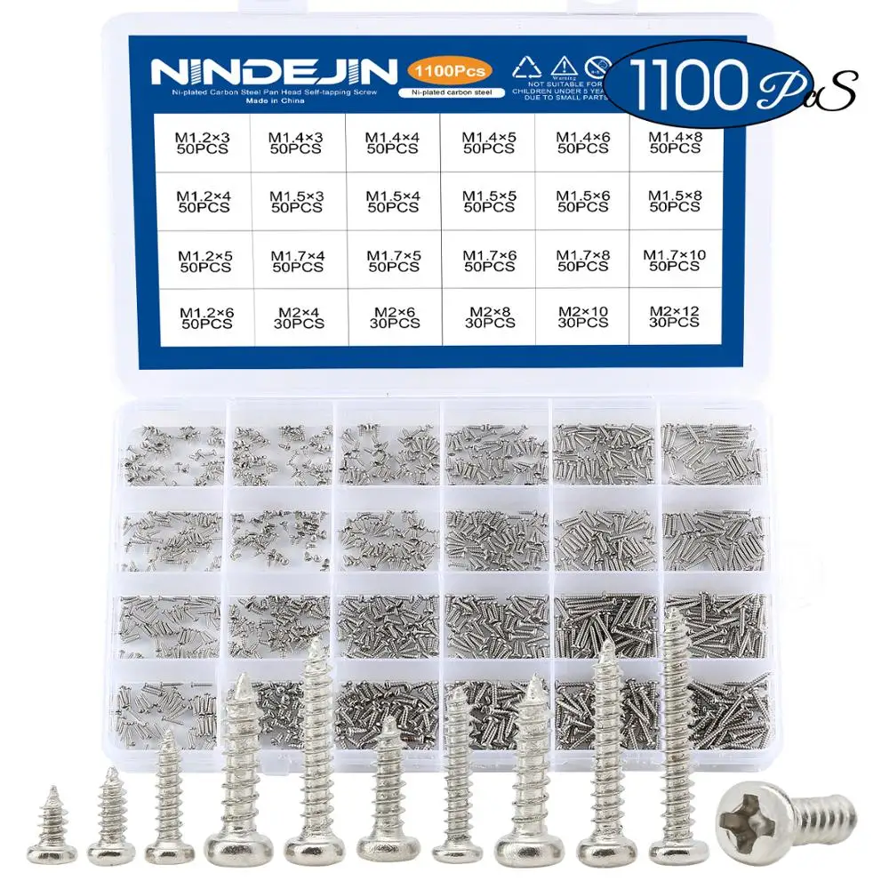 1100pcs round pan head tapping screws set m1 2 m1 4 m1 5 m1 7 m2 mini screw laptop computer screw phillips screw kit free global shipping