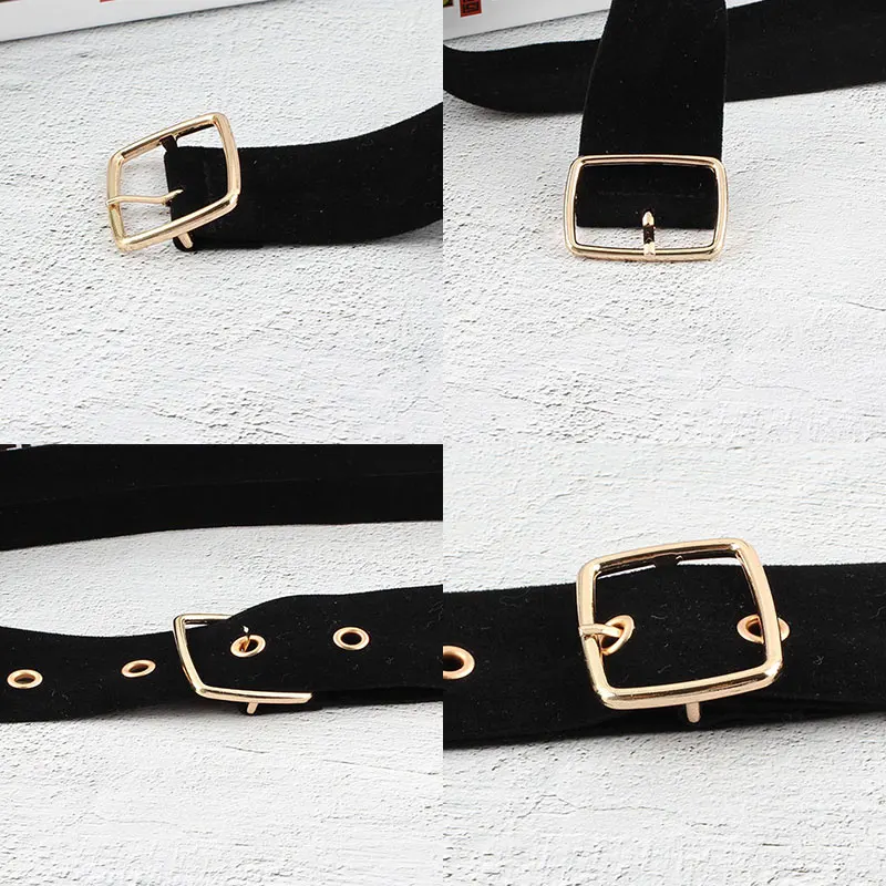 

Wide Waist Belt Short Velvet Geometric Pin Buckle Heart Round Square Metal Buckle Vintage Women Belt Soft Black Decoration Strap