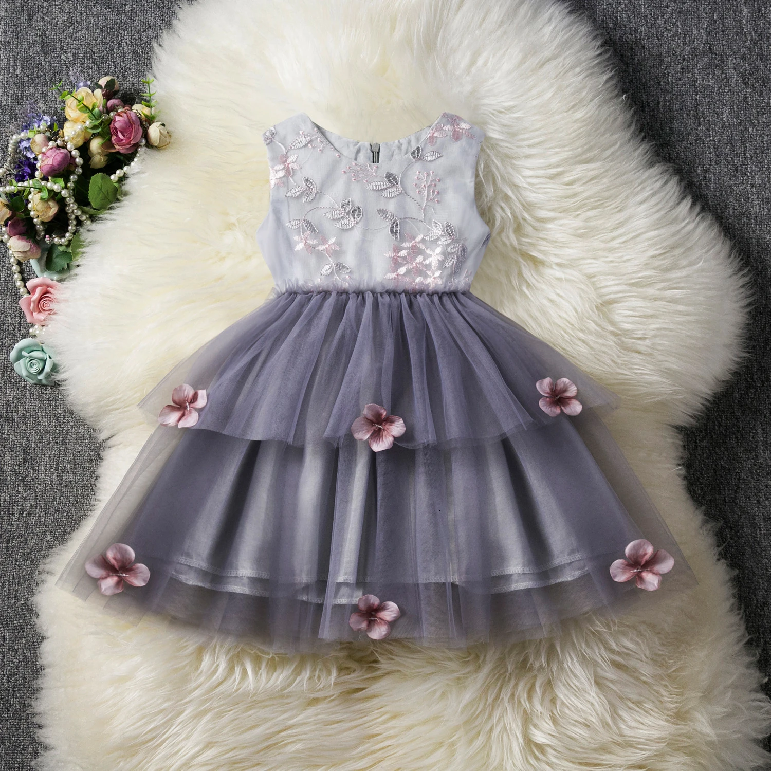 309416 grey Красные детские платья для девочек; кружевное платье с фатиновой юбкой и цветочным узором; свадебные платья для маленьких девочек; вечерние платья для дня рождения; Детская осенняя одежда - Цвет: 309416 grey