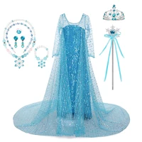 2021 new elsa dress girls summer dress princess cosplay costume dresses kids christmas birthday fancy party vestidos clothing