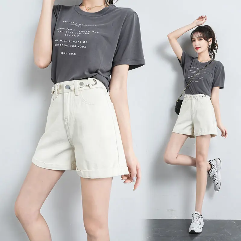 

Women's denim shorts 2020 new high-waist shorts women casual loose ladies fashion large size elastic waist wide-leg short jeans