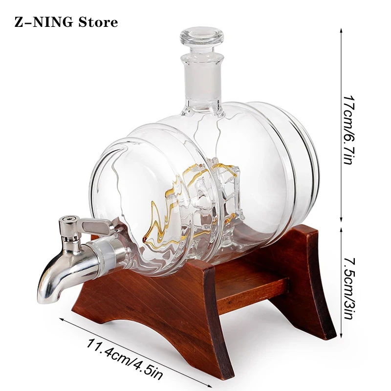 Dispensador de vino creativo con forma de barril, soporte de botella de vino de cristal, juego de vino de cristal de whisky, decantador de vino soplado a mano, 1000ml-5