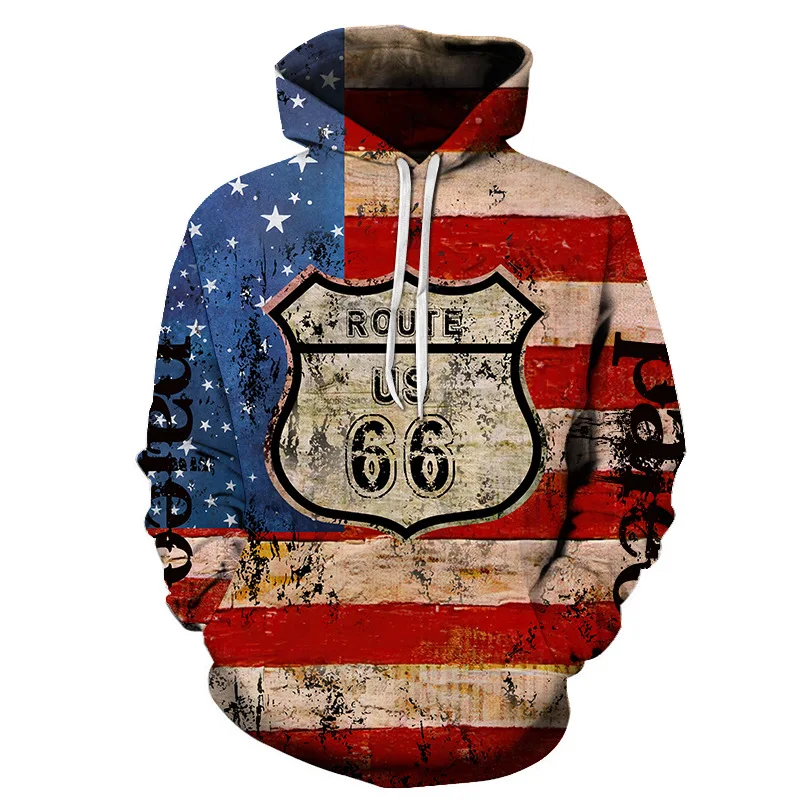 

USA Route 66 Spring And Autumn Casual Men Hoodies Sweatshirts Harajuku Men 3d Hoodie Hip Hop Horror Sweatshirt Men Clothing