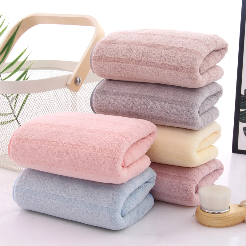 

Comfortable Coral Fleece Towels Skin-friendly Deep Striped Towels Facial Wipes Absorbent Towels Household Items Breathable