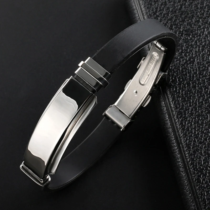 Гладкий черный силиконовый браслет Браслеты нержавеющей стали для Для мужчин