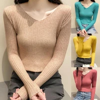 2021 basic v neck solid autumn winter sweater pullover women female knitted sweater slim long sleeve bottoming sweater