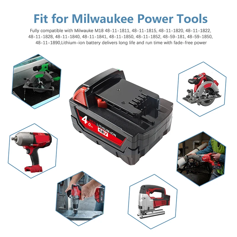 Литиевая аккумуляторная батарея для Milwaukee 48 11 1890 1815 M18|Перезаряжаемые батареи| |