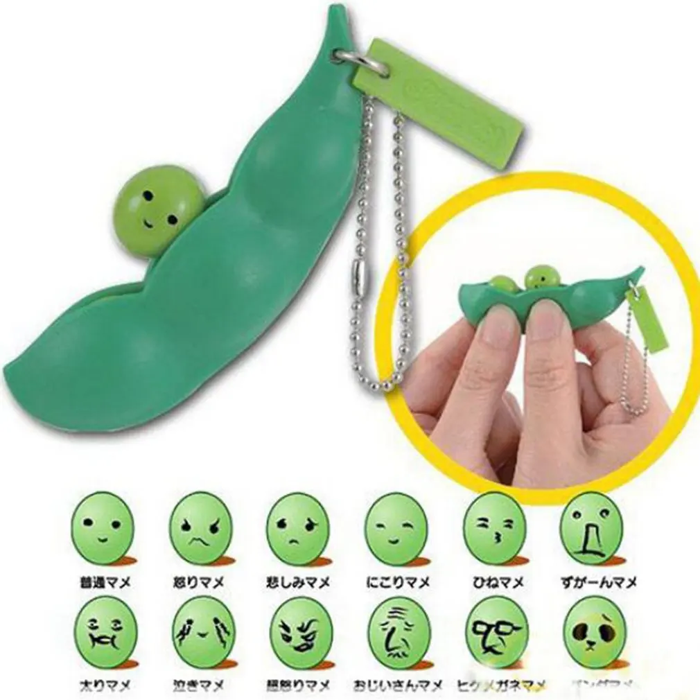 

Squishy Infinite Squeeze Edamame Bean Pea Expression Chain Key Pendant Ornament Stress Relieve Decompression Toys antistress