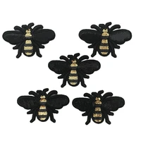 small black and gold sequins bee patches for clothes jacket bags ladybug insect embroidery applique badge iron on 5pcs