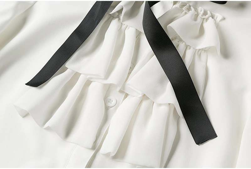 

New Women blouse tops White Ruffles Bow Long Sleeve Chiffon Blouse 2021 New Work Wear Office Blusas Femininas ladies shirt 570A