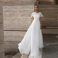 moonlightshadow simple wedding dresses a line o neck short sleeves chiffon floor length appliques bridal gown vestido de novia