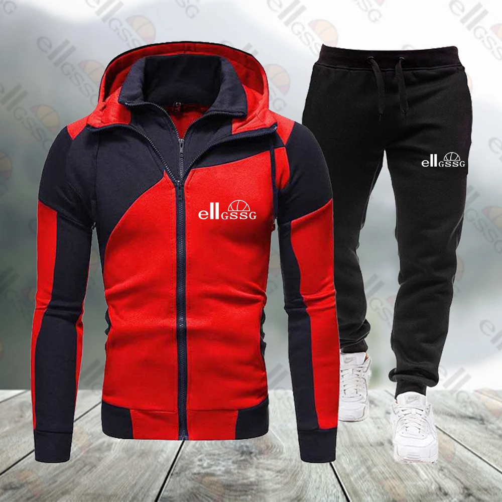 

2021 Tracksuit Men Clothing Two Pieces Set Double zipper+Pant Track Suit Sportswear Hooded Sweatshirts Male Sets brand men's