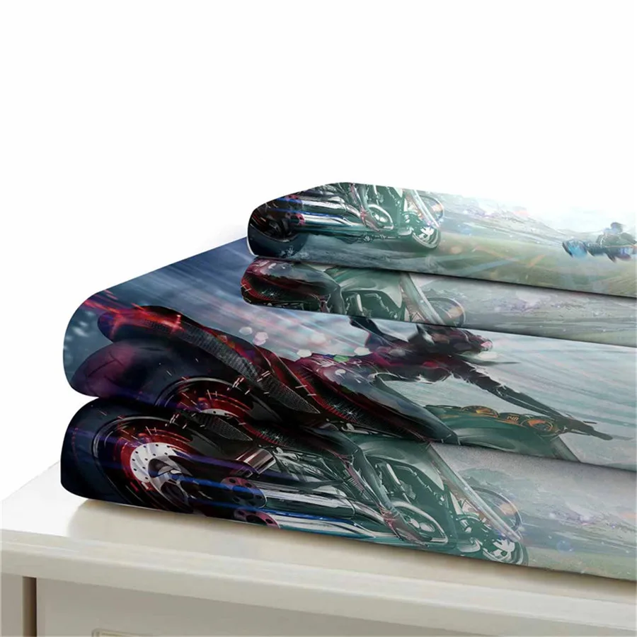 

HELENGILI 3D Bedding Set Motorcycle Print Duvet Cover Set Bedcloth with Pillowcase Bed Set Home Textiles #MTC-08