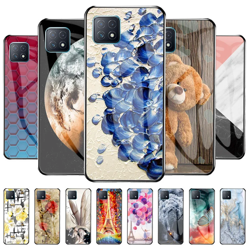 

Flowers Case For OPPO A72 5G Cases Cute Cat Tempered Glass Etui on OPPO A72 A73 5G Cover Girl Cartoon Patterned Phone Case Tiger