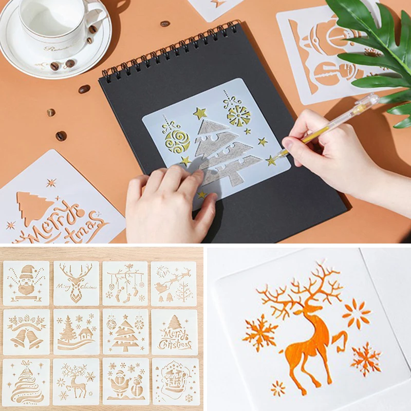 12 шт. Рождественский трафарет Санта Клаус Снеговик Снежинка пластиковый шаблон