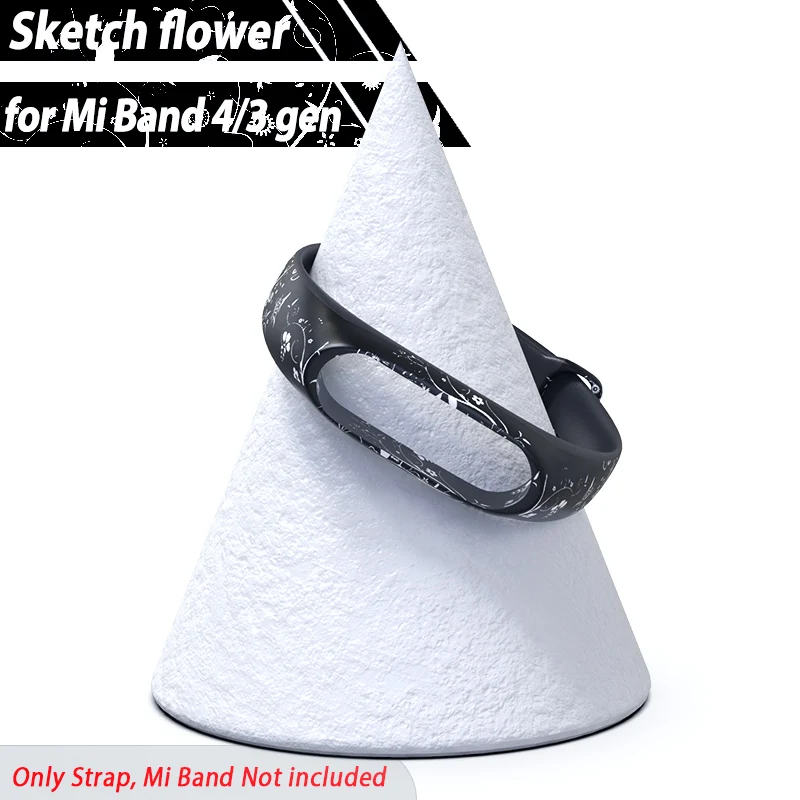Sketch flower Силиконовый браслет для Xiaomi Mi, 4 ремешка, 3 браслета, мягкий силиконовый Камуфляжный браслет, ремешок для Xiaomi Mi, бандаж 4, 3 - Цвет: Sketch flower
